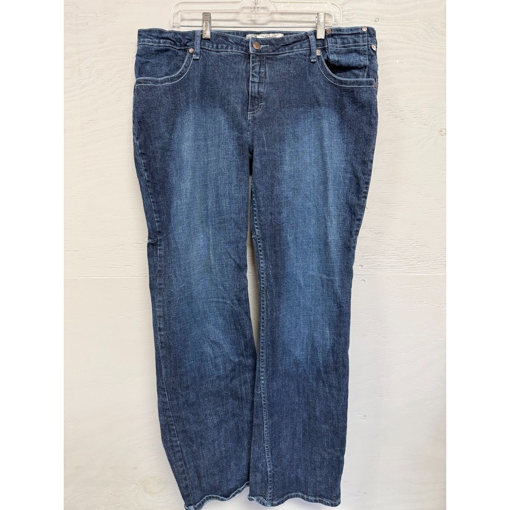 Mecca Femme Womens Dark Wash Straight Leg Jeans Embroidered Blue Logo MF 19.5W